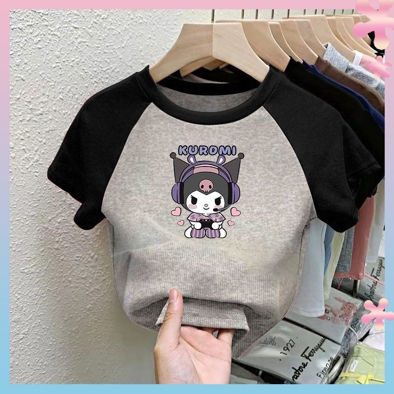 GirlsTT-shirt Short Sleeve Ice Silk Summer ChildrenTT-shirt Little Girl New Cartoon Western Style Printed Casual Top Base