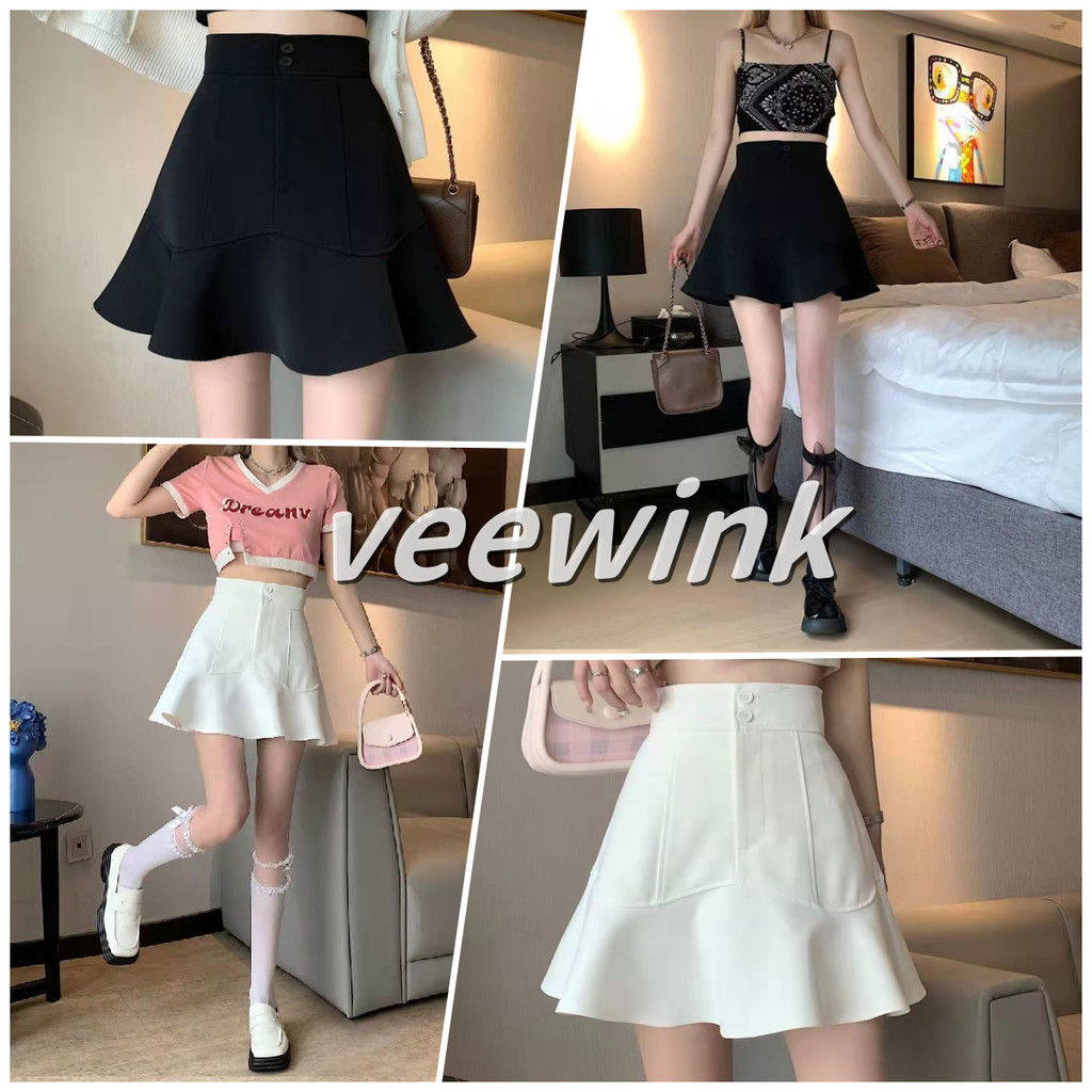 Veewink แฟชั่นฤดูร้อน กระโปรงจีบ กระโปรงทรงเอ เอวสูง  แต่งจับจีบ