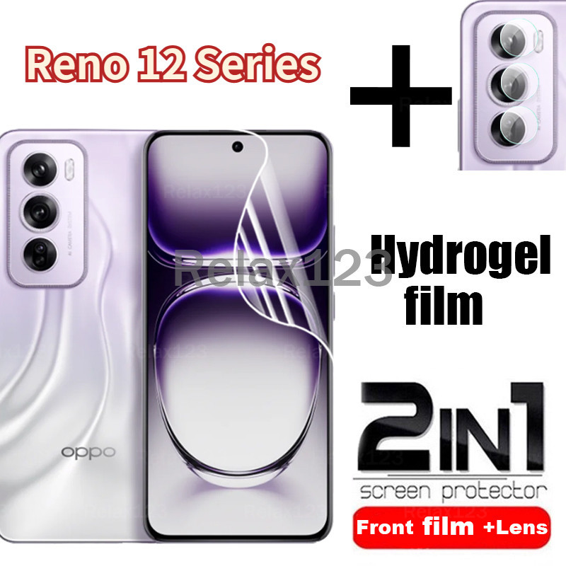 2in1 ด้านหน้าHydrogelฟิล์มและเลนส์ฟิล์มสําหรับOPPO Reno 12 Pro 5G Reno12 5G OPPO Reno12F 5G Reno 12 