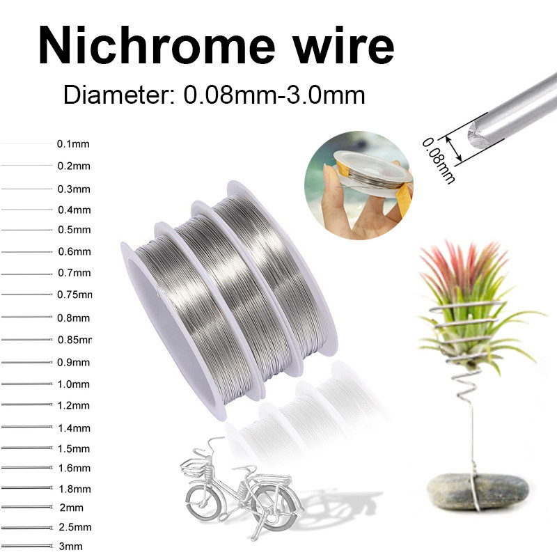 0.08mm - 3.0mm High Temp Wire Nichrome Heat Resistant Wire General Purpose Support Wire Craft Wire (Length 1/5/10/50M)