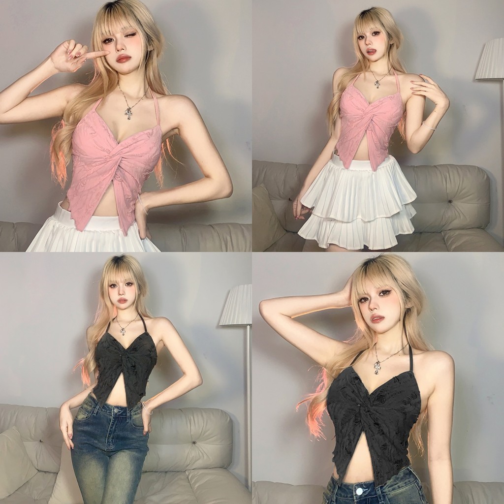 Bonnie เสื้อไปทะเล หงิกงอ คล้องคอ คอวี เสื้อกล้ามผู้หญิง แฟชั่น เซ็กซี่ #M5635