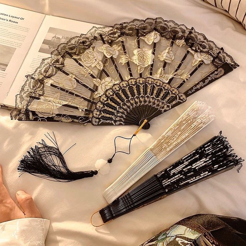 Ins Rose Lace Fan Creative Lolita พัดลมพับ Photo ตกแต ่ ง Props