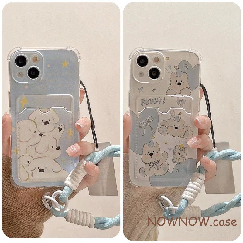 INSHealing Blue Dog Star Love Card Bagเคสโทรศัพท์เหมาะสําหรับIPhone 16 15 14 Plus 13 12 11 Pro Max X XR XS Max 7 8 Plusสายรัดข้อมือป้องกันการสูญเสียสาย