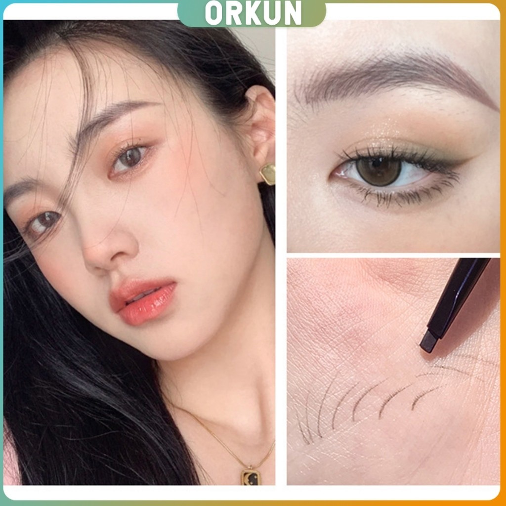 Orkun ดินสอเขียนคิ้ว 2 in 1 มีหัวเขียน และหัวแปรงปัดคิ้ว ทรงสามเหลี่ยม กันน้ํา กันเหงื่อ ติดทนนาน  Eyebrow pencil