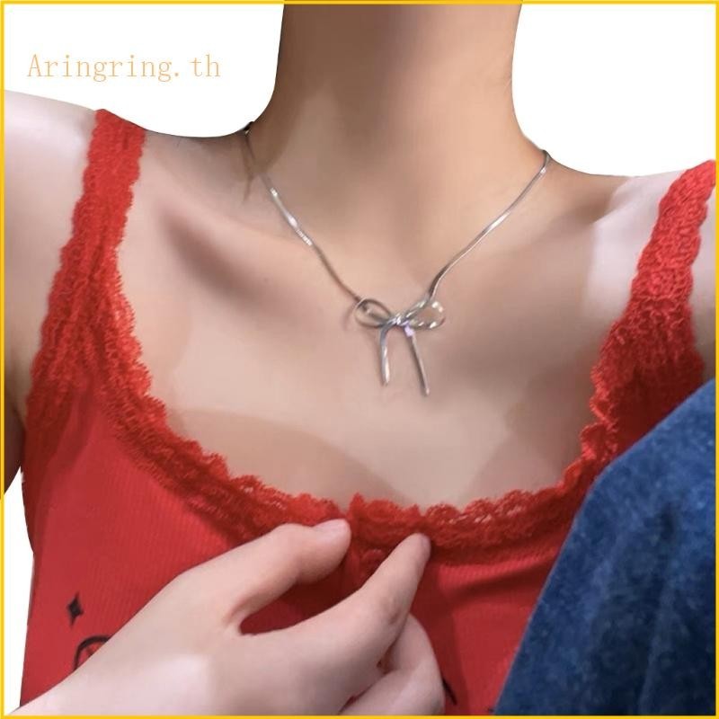 Arin Elegant Bowknot จี ้ สร ้ อยคออารมณ ์ งูกระดูกสร ้ อยคอ Choker