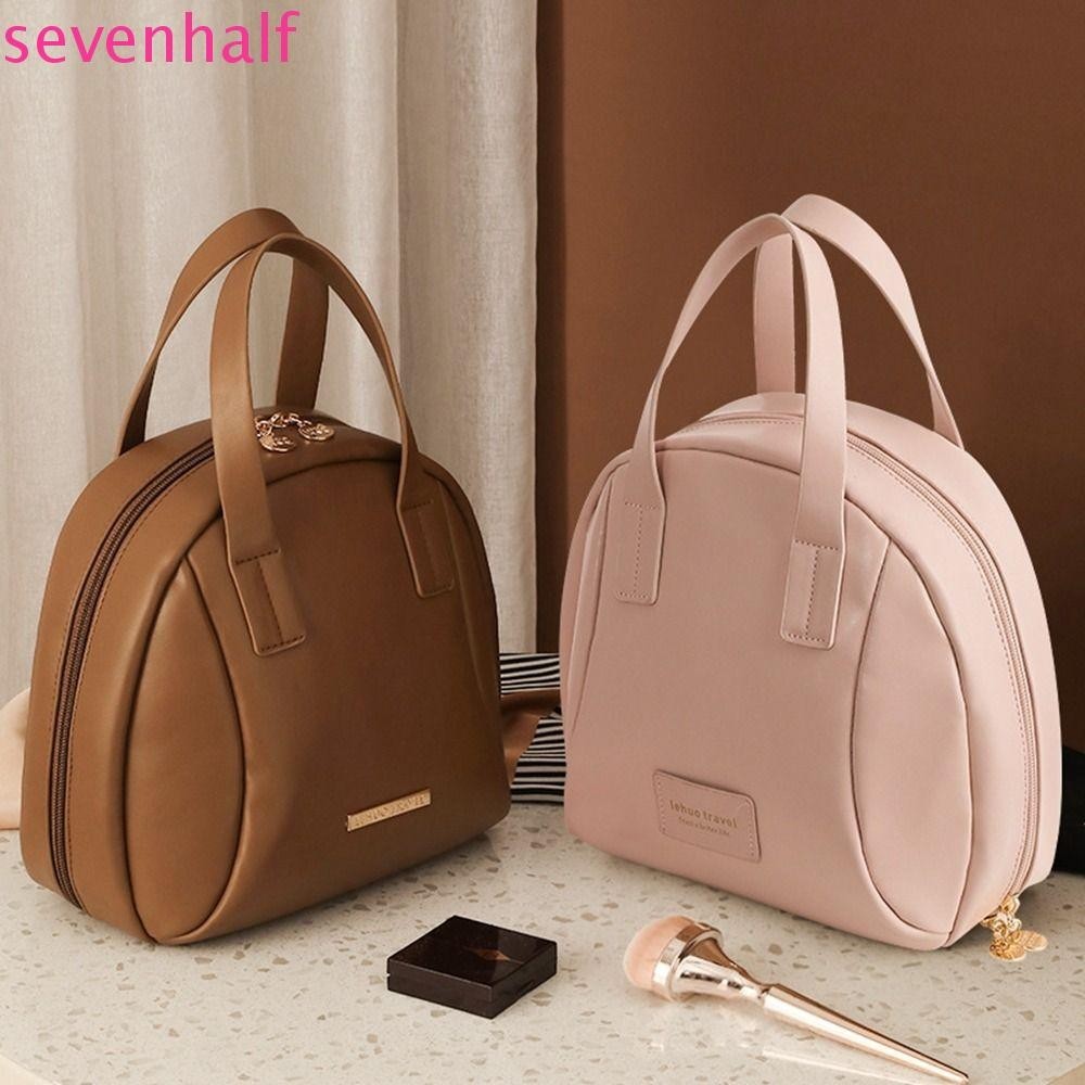 Sevenhalf กระเป๋าเครื่องสําอางหนัง PU, กระเป๋าเชลล์ซิปกระเป๋าแต่งหน้า, กระเป๋าถือเรียบง่ายขนาดใหญ่ความจุแต่งหน้า Tote กระเป๋าสี่เหลี่ยมเล็กช้อปปิ้ง