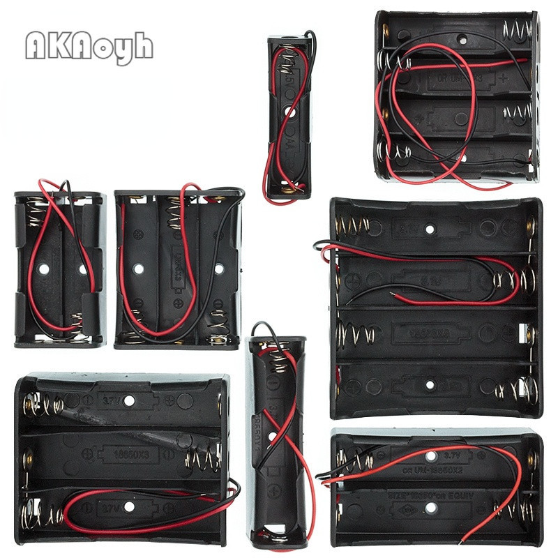 พลาสติกขนาดมาตรฐาน AA/18650 แบตเตอรี่ผู้ถือกล่องสีดําพร้อมตะกั่วสายไฟ 3.7V/1.5V คลิป
