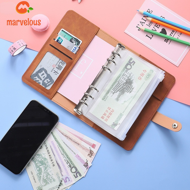A6 สมุดโน๊ตแบบหลวม Binder ใหม่สไตล์ Budget Planner เงินสดซองจดหมายออมทรัพย์สําหรับการจัดการการเงิน 6 หลุม Binder บัญชีมือโน้ตบุ๊ค
