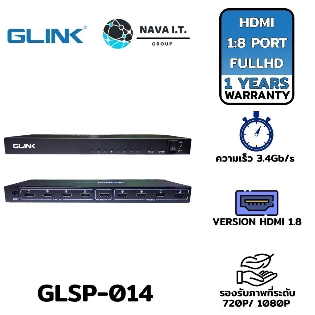 มีส่งด่วน GLINK GLSP-014 4K HDMI SPLITTER GLINK 1:8 PORT FULLHD 1080P รับประกัน 1ปี