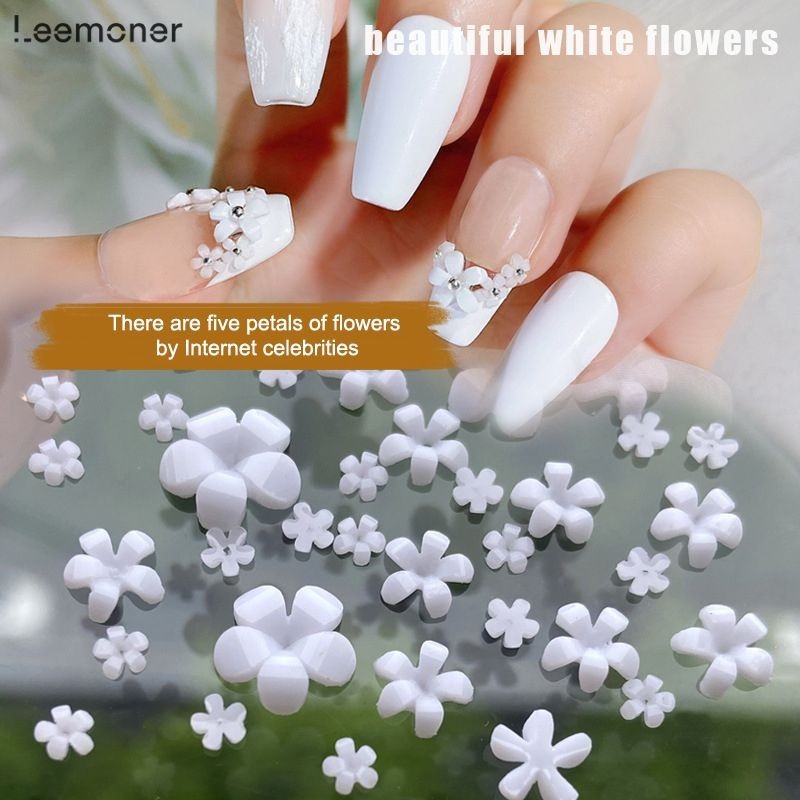 【Lemon】100PC เครื่องประดับเล็บดอก ไม้สีขาวเครื่องประดับเล็บ อุปกรณ์ตกแต่งเล็บ สําหรับตกแต่งเล็บ-LN