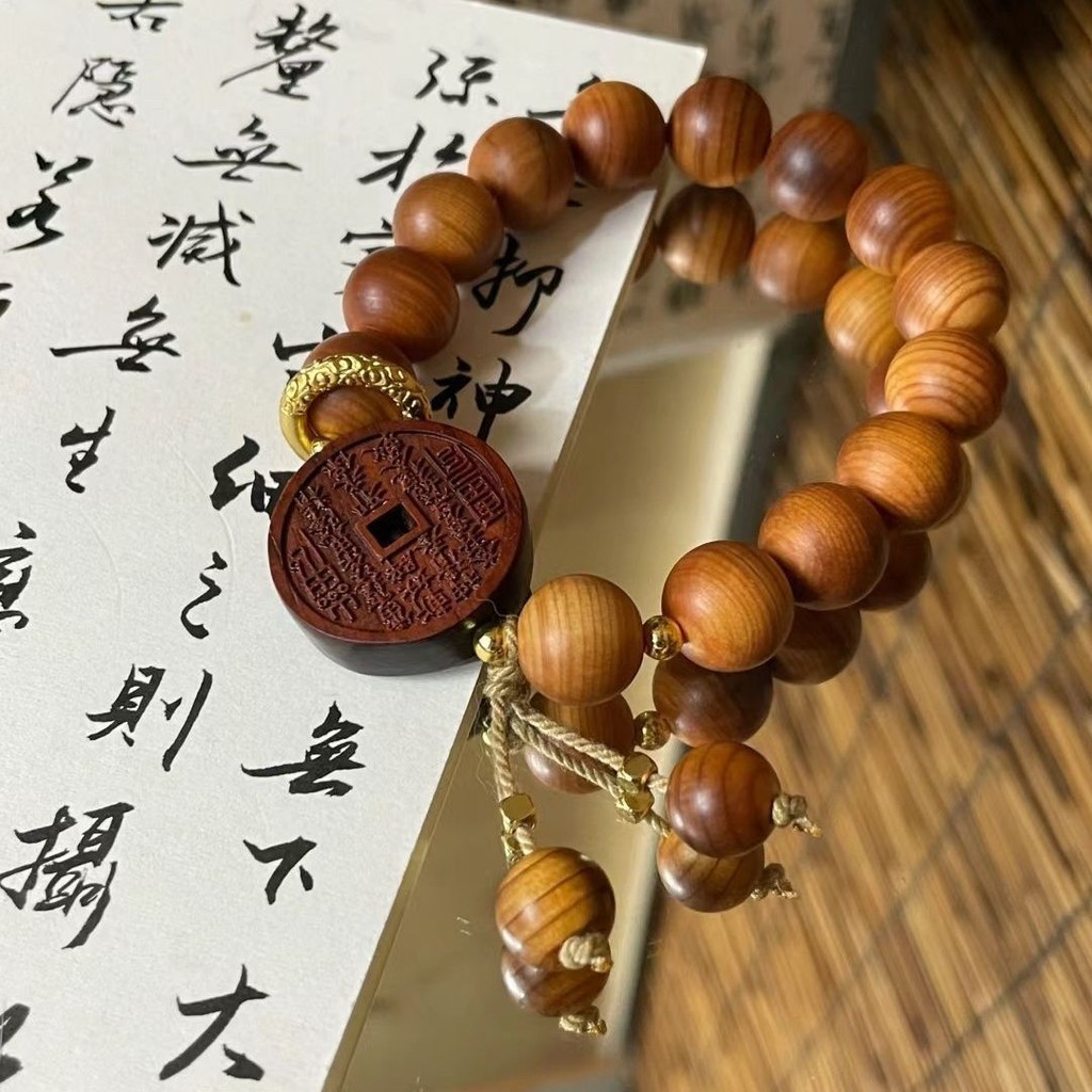 สร้อยข้อมือมินิมอลทอไม้พร้อมสไตล์ ไม่จํากัดเพศ คล้องลูกปัดทรงกลมขนาดใหญ่แบบห่วงเดียว