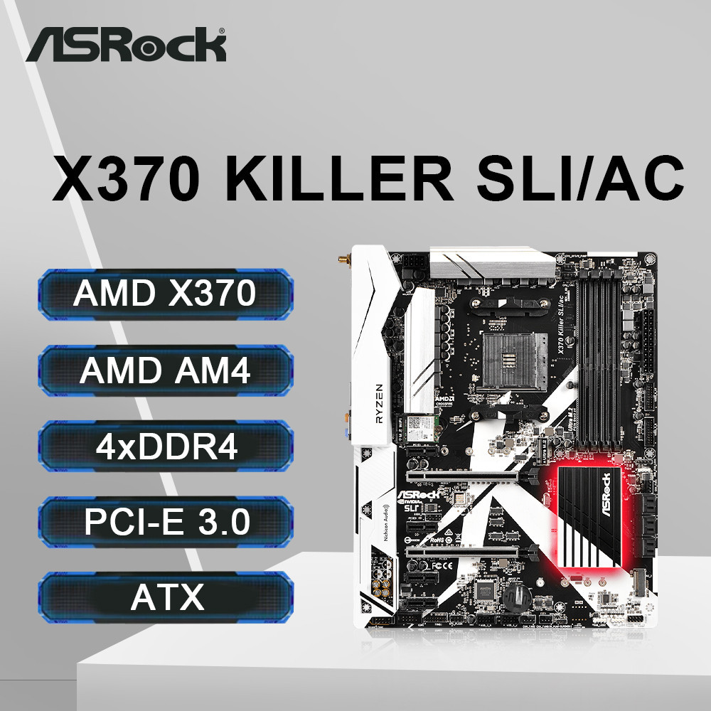 Asrock X370 Killer SLI/ac เมนบอร์ดสนับสนุน Ryzen 9 5950X Ryzen 7 5700X3D Ryzen 5600 CPU AMD X370 Dua