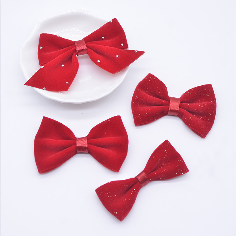 10 ชิ้นเทศกาลสีแดง Bow Tie Appliques สําหรับ DIY เสื้อผ้าหมวกรองเท้าเย็บแพทช์ Headwear คลิปผมอุปกรณ์ตกแต่ง