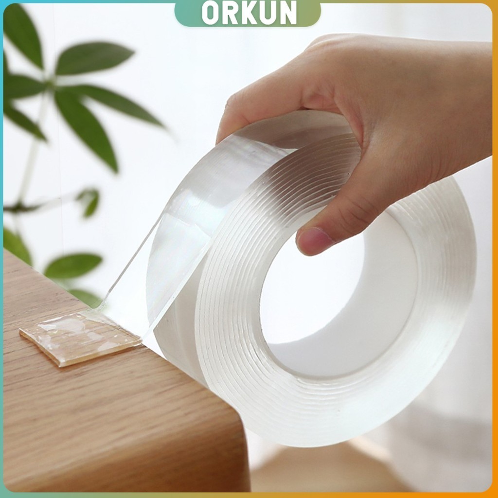 Orkun กาวสองหน้า เทปกาว ทำความสะอาดและนำมาใช้ใหม่ได้ มี 2 ขนาดให้ เลือก Double Side Adhesive Tape