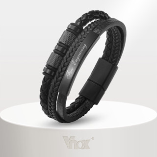 Vnox Custom PU หนังสร้อยข้อมือสําหรับชาย, 18K Gold สแตนเลสส่…