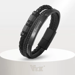 Vnox Custom PU หนังสร้อยข้อมือสําหรับชาย, 18K Gold สแตนเลสส่วนบุคคลกําไลข้อมือของขวัญเครื่องประดับแฟนอุปกรณ์สําเร็จการศึ