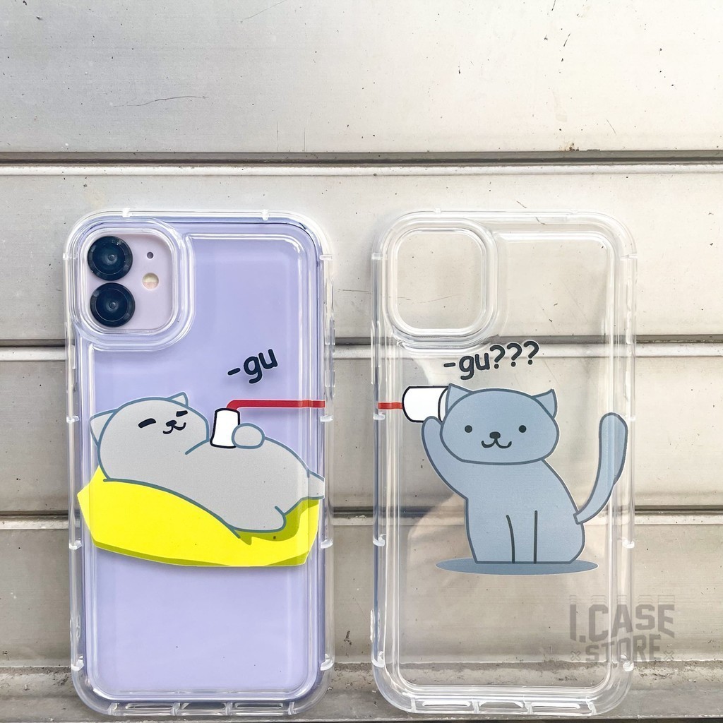 เคสใสถุงลมนิรภัย I.Case_Store ลายแมวสีเทาคู่ ใช้ได้กับ iPhone 7 8 Plus X XR XS Max 11 12 13 Pro 14 P