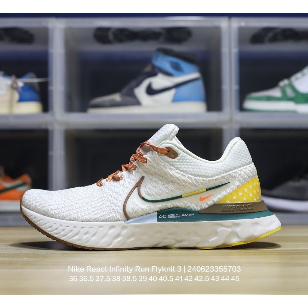 N_ike React Infinity Run Flyknit 3 Premium "Triple Black" Ria Infinity 3 Series Foam Granular ถักรองเท้าวิ่งจ๊อกกิ้งน้ําหนักเบาพิเศษ
