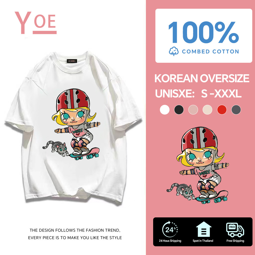 YE(จัดส่งตลอด 24 ชั่วโมง)🔥Printed T-shirt，molly เสื้อยืดคอกลม ใส่สบาย เสื้อ over size