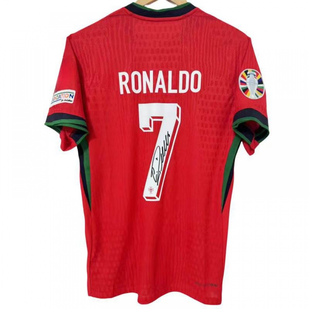 24 ถ้วยยุโรปโปรตุเกสทีมชาติ Player Edition C Ronaldo พิมพ์ลายเซ็นย์ฤดูร้อนแขนสั้นฟุตบอลเสื้อยืดด้านบ