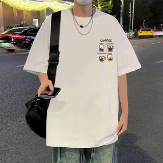 เสื้อยืดคอกลม แขนสั้น สกรีนลาย "coffee" เสื้อยืดแฟชั่นผู้ชายฮิตๆ โอเวอร์ไซส์คนอ้วน เนื้อผ้านุ่มยืดใส่สบาย