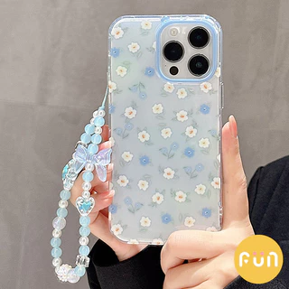 Ins ดอกไม้ดอกไม้ IMD Mobile Case ใช้งานร่วมกับ iPhone 16 15 14 13 Pro Max 16Pro พร้อม Bowknot Chain Big Hole Shock ทนปกหลัง