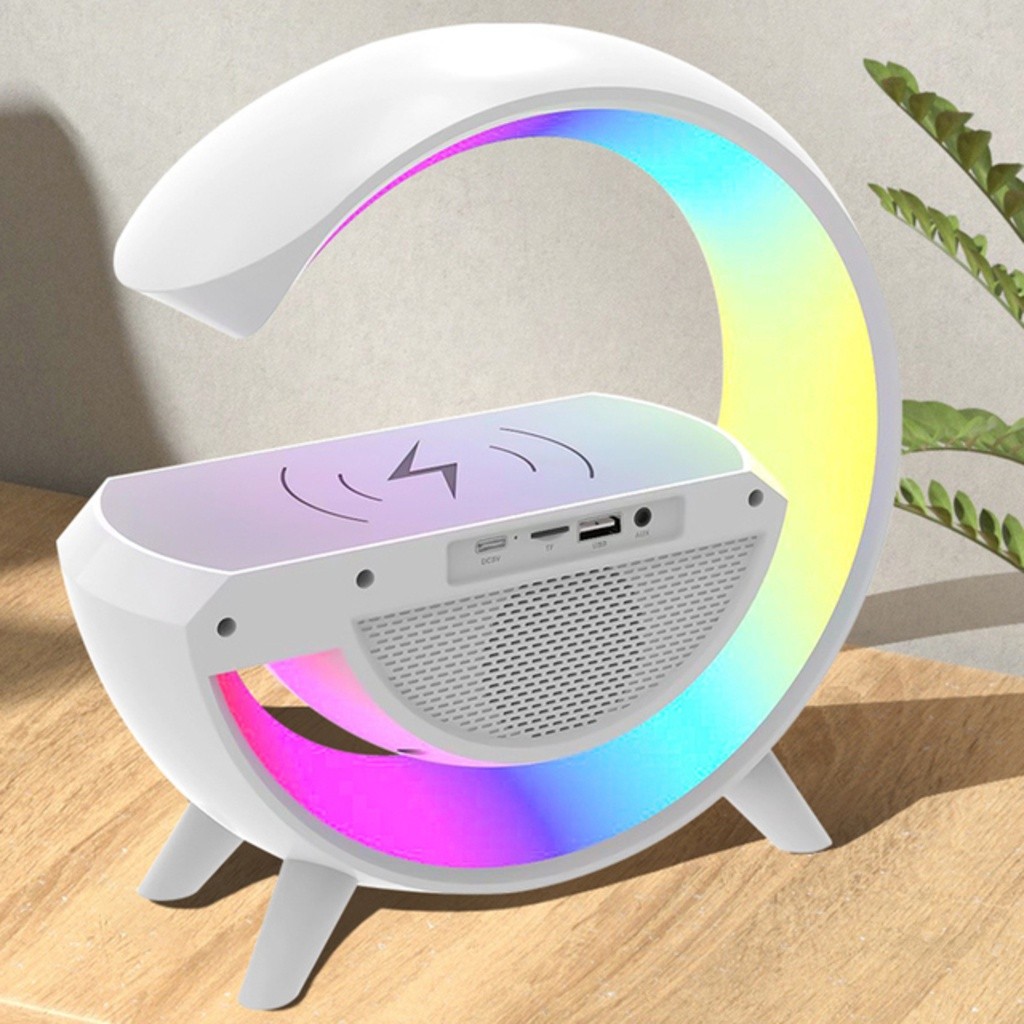 ลําโพงบลูทูธ 4in1 พร้อมโคมไฟ LED และนาฬิกาปลุก RGB ที่ชาร์จแบบไร้สายบรรยากาศ