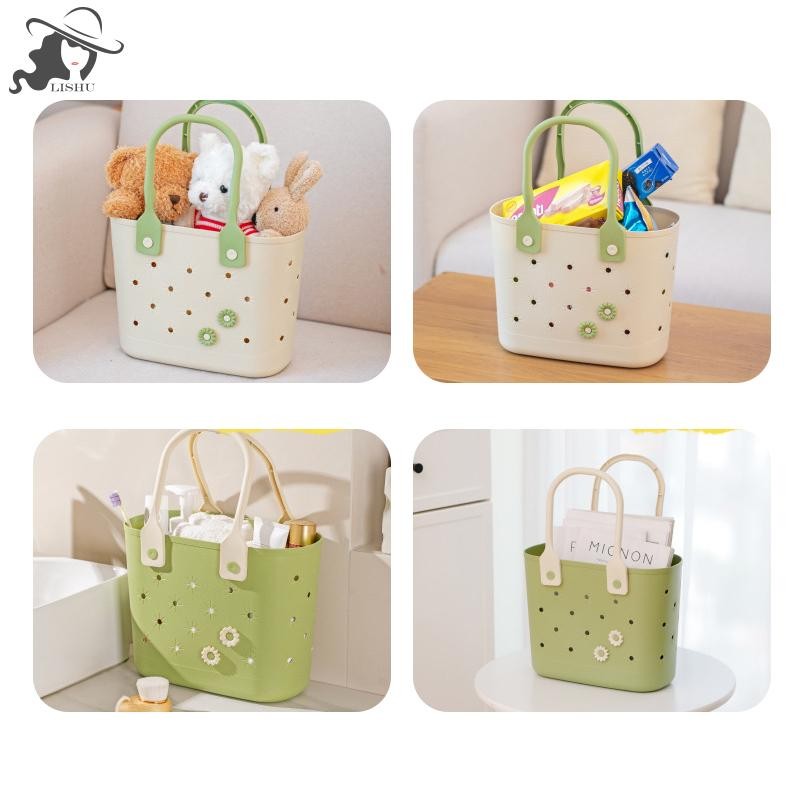 Lishu Simple Storage ตะกร้าห้องน้ําในครัวเรือนแบบพกพา Hollow ท่อระบายน้ําตะกร้าเก็บนักเรียนหอพักตะกร้าอาบน้ํา th - รูปที่ 4