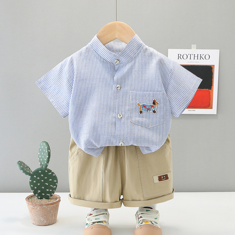 เด็กวัยหัดเดินฤดูร้อนชุดเด็กผู้ชายสไตล์เกาหลีลายคอปกเสื้อแขนสั้น + กางเกงขาสั้นเสื้อผ้าเด็กผู้ชายชุด - รูปที่ 3
