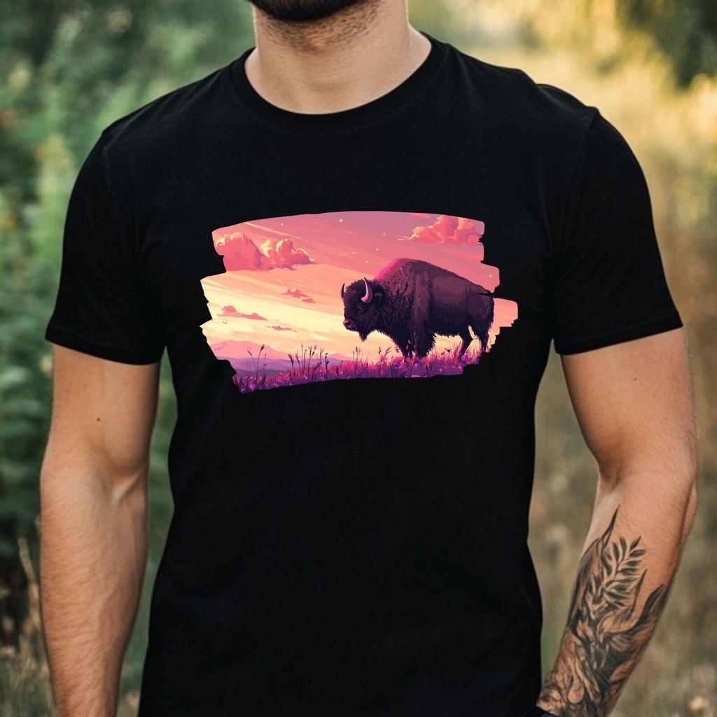 เสื้อยืดผ้าฝ้าย Mens Bison Motif ไซส์ Xs ถึง 3Xl-Fw6Er9T