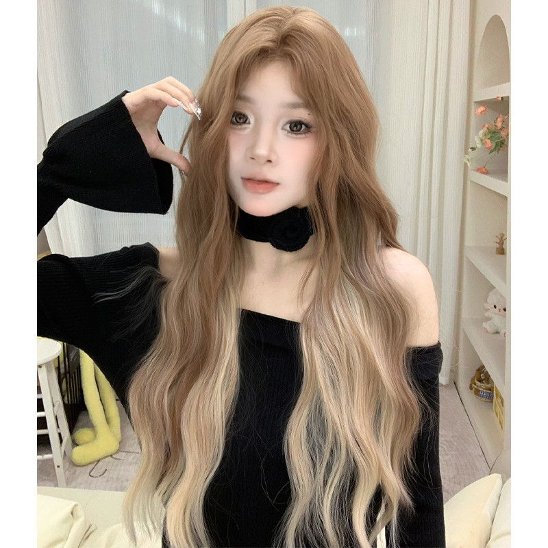 วิกผมกึ่งทอมือลอนคลื่นสีน้ำตาลอ่อนไฮไลท์บลอนด์ (ยาว 80 cm) *รุ่นที่ 5 นวัตกรรมใหม่ล่าสุด* GDS Wigs