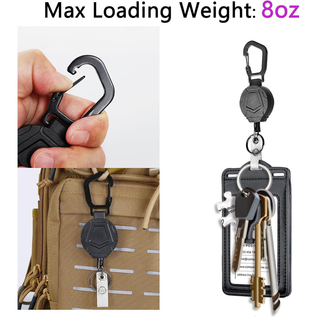 Retractable Reel Heavy Duty Carabiner หนังผู้ถือบัตรป้ายและ Clear ID หน้าต่างสําหรับพนักงานสํานักงานนักเรียนครู Couriers - รูปที่ 2
