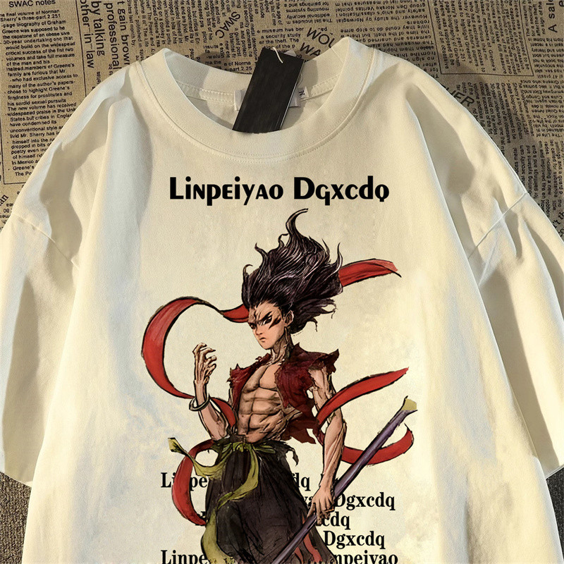 เสื้อยืดชายแขนสั้น ผ้านิ่ม ทรงสวย คอกลม พิมพ์ลาย (ลายเนจา) ผ้าคอตตอน 100%
