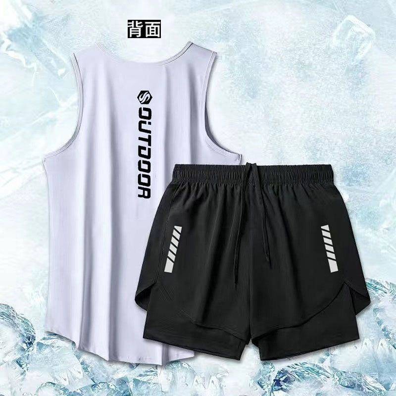 【Ready Stock】 Fitness Vest Sports Suit Basketball Running Outdoor Quick-Drying Summer Training Sleeveless Morning Running Track and Field Breathable Shorts 1Adw