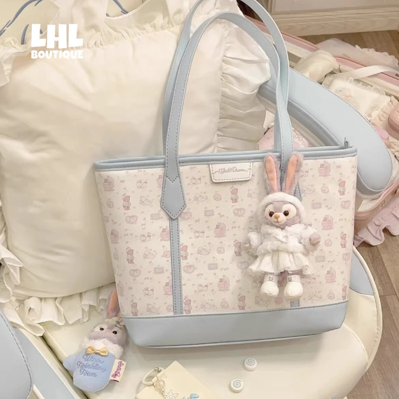 LHL BOUTIQUE สาวกระต่ายและหมีน่ารักความจุขนาดใหญ่กระเป๋าถือพร็อพนักเรียนพิมพ์การ์ตูนกระเป๋าสะพาย