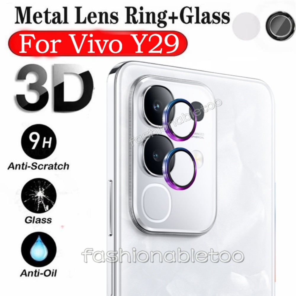 แหวนโลหะกล้องเลนส์ป้องกันฟิล์มสําหรับvivo Y29 Y19s Y 29 Y 19s Y19 s VivoY29 VivoY19s 4G 5Gกระจกนิรภัยคลุมทั้งหมดป้องกันฟิล์ม