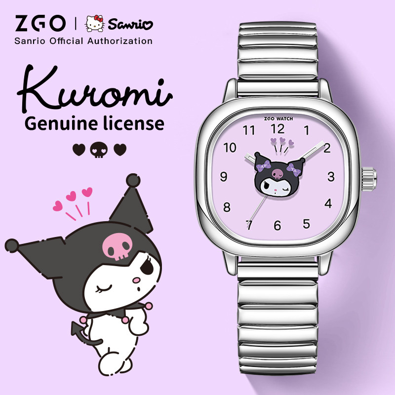 Zgo x Sanrio Kuromi นาฬิกาผู้หญิงกันน้ํา Luminous แฟชั่นสายเหล็กนาฬิกาควอตซ์ของขวัญ 2306