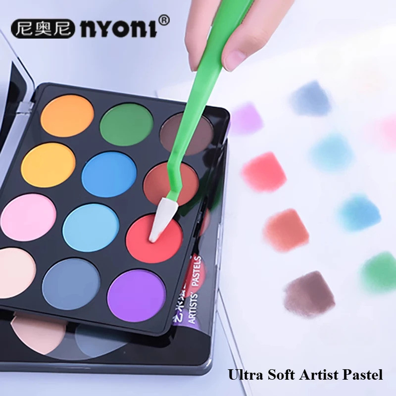 Nyoni Ultra Soft Artist Pastel 1/12 สีในกรณี Pan ใช้กับเครื่องมือ Sofft สําหรับผลที่ดีที่สุดภาพวาดวาดสื่อผสม