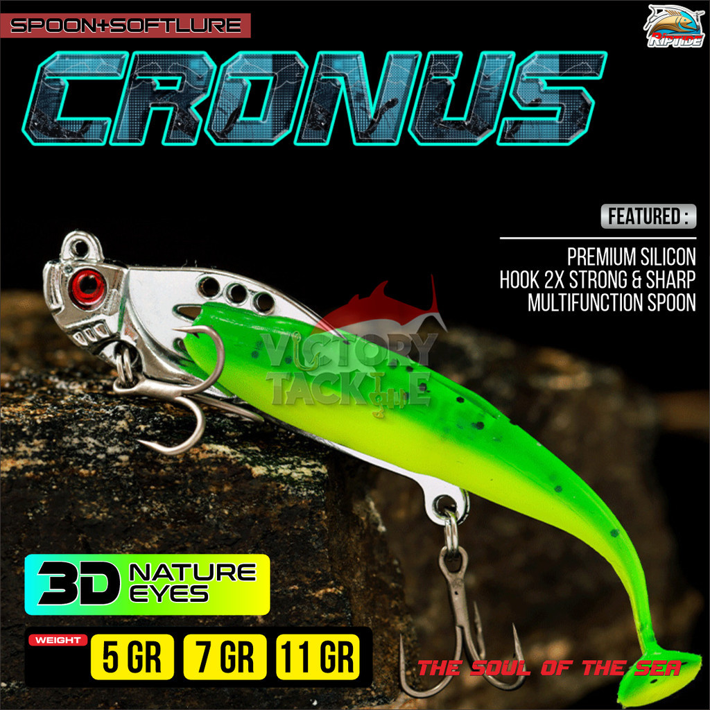 RIPTIDE SPOON FISHING BAIT + RIPTIDE CRONUS SOFTLURE + TREBLE HOOK 5 7 11 กรัม