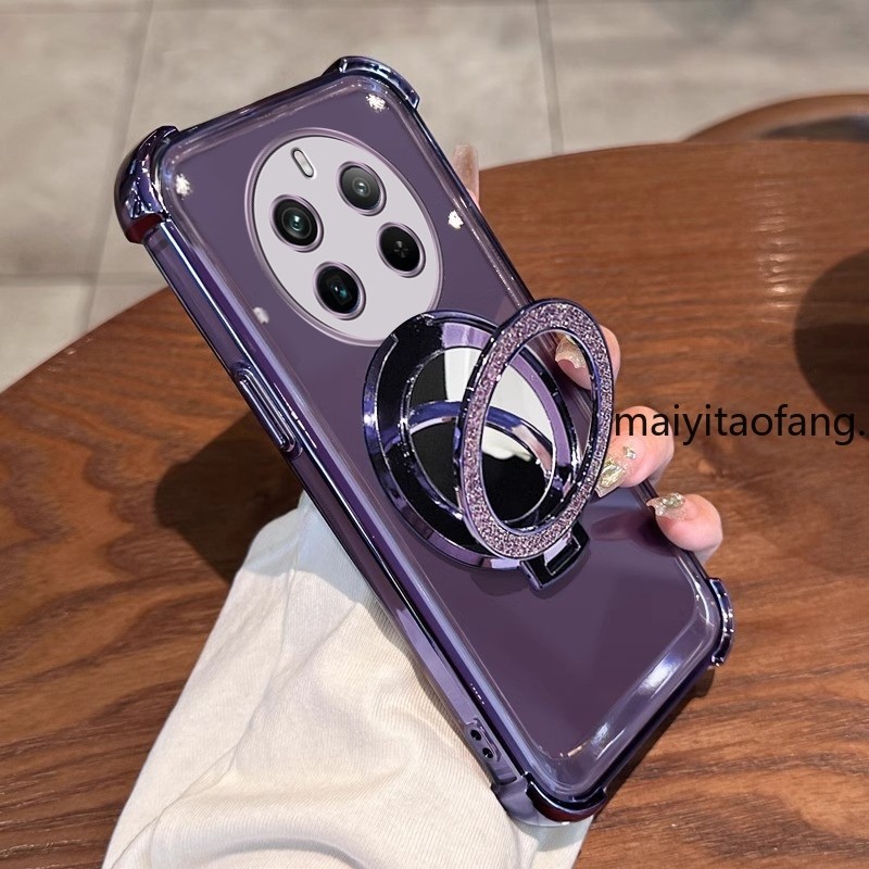 สําหรับRealme 12 pro 5G Realme 12 PLUS + 5G 2024 เคสโทรศัพท์โปร่งใสกระจกแม่เหล็กผู้ถือซิลิโคนนุ่มกรณีกันกระแทกสี่มุมRFVTGBE