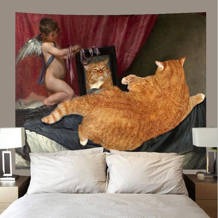Agirl ผ้าพื้นหลังแมววินเทจภาพวาดสีน้ำมันศิลปะผ้าแขวนผนังห้องนอนแปลงเช่าหอพักภาพวาดตกแต่งพรม INS - รูปที่ 5