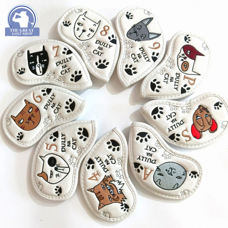 [ในสต็อก] ร้อนน่ารัก Caton Cat Golf Iron Cover ที่สวยงามปัก PU Golf Club ฝาครอบป้องกัน