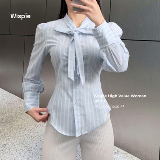 Wispie High Value Women Shirt | Kemeja Blus Wanita Fitted Shirt Lengan Panjang Katun Salur