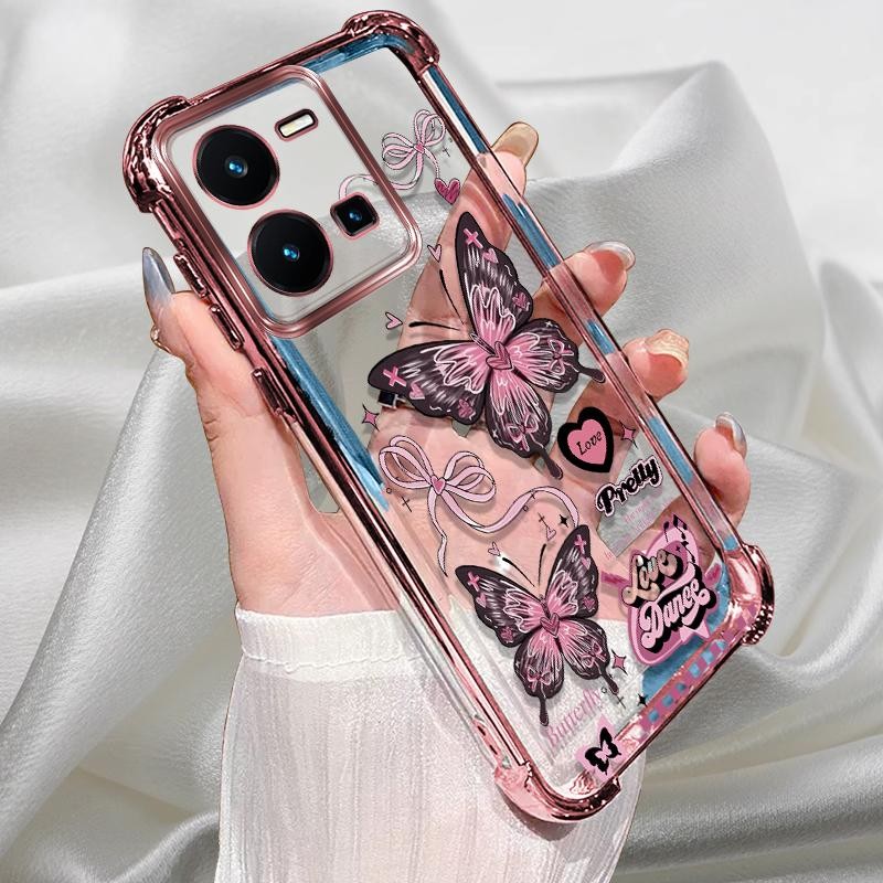 สําหรับ Vivo Y35 กรณีสีชมพูชุบซิลิโคน TPU anti drop ปกหลังกันกระแทกการ์ตูนเคสโทรศัพท์ Vivo Y35 VivoY