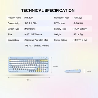Fantech คีย์บอร์ดไร้สาย (แป้นพิมพ์สกรีนไทย) คีย์บอร์ดพร้อมเมาส์ ใช้งานได้หลายอุปกรณ์ รุ่น WK899