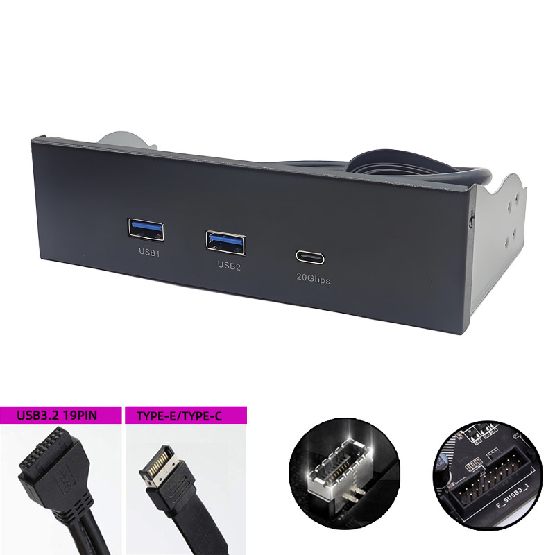 2 พอร์ต USB 3.2 GEN1 5Gb + 1 พอร์ต TYPE-C 10/20Gb Hub อะแดปเตอร์ USB3.0 19Pin Type-E สําหรับ PC Desk