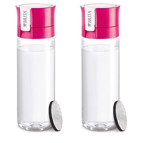 Brita Water Purifier Water Bottle, Portable Bottle Type, Set of 2, 600ml, Pink, Microdisk Filter [Of
