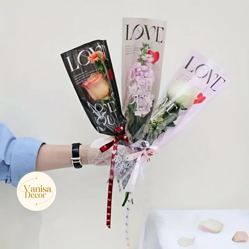 (แพ็ค 20แผ่น) ซองใส่ดอกไม้ ถุงห่อดอกไม้ กระดาษคราฟท์สกรีนลาย LOVE ซองพลาสติกห่อดอกไม้ พร้อมส่งจากไทย ราคา ถูกที่สุด ดีลบีเคเค แกลเลอรีภาพที่ 6