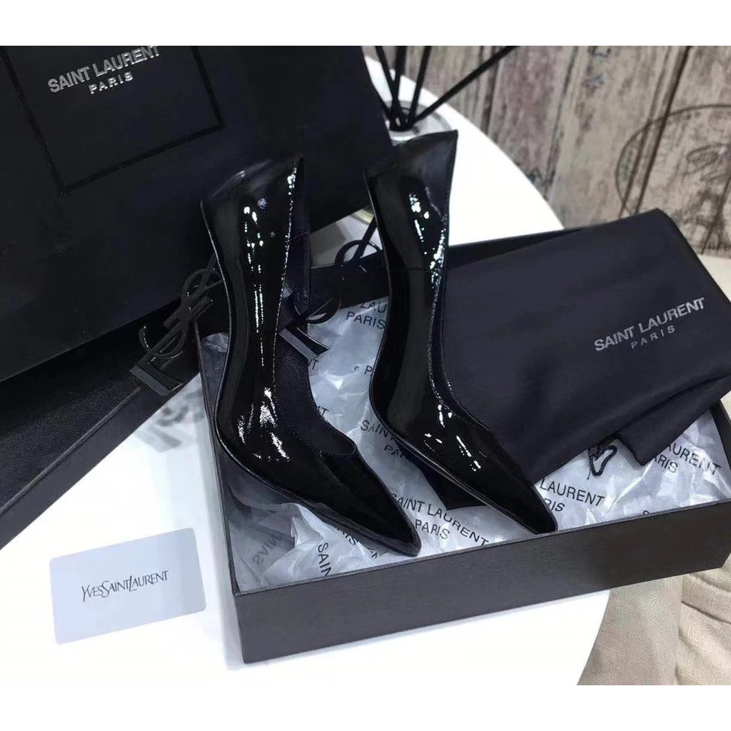 [สินค้าคุณภาพสูงในสต็อก] PARIS-CASSANDRA 
 รองเท้าส้นสูงโลโก้ YSL คลาสสิกของ Saint Laurent การออกแบบ