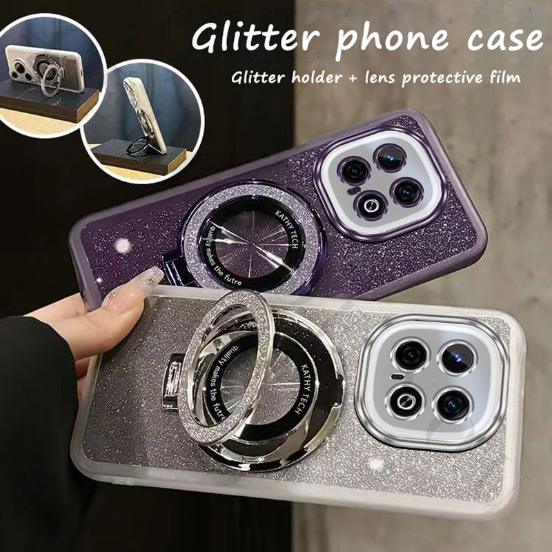 Glitter Magnetic holder case สําหรับ IQOO Neo 10R Neo10 Pro ฝาครอบกันกระแทกกล้องเลนส์ฟิล์มนุ่มป้องกั